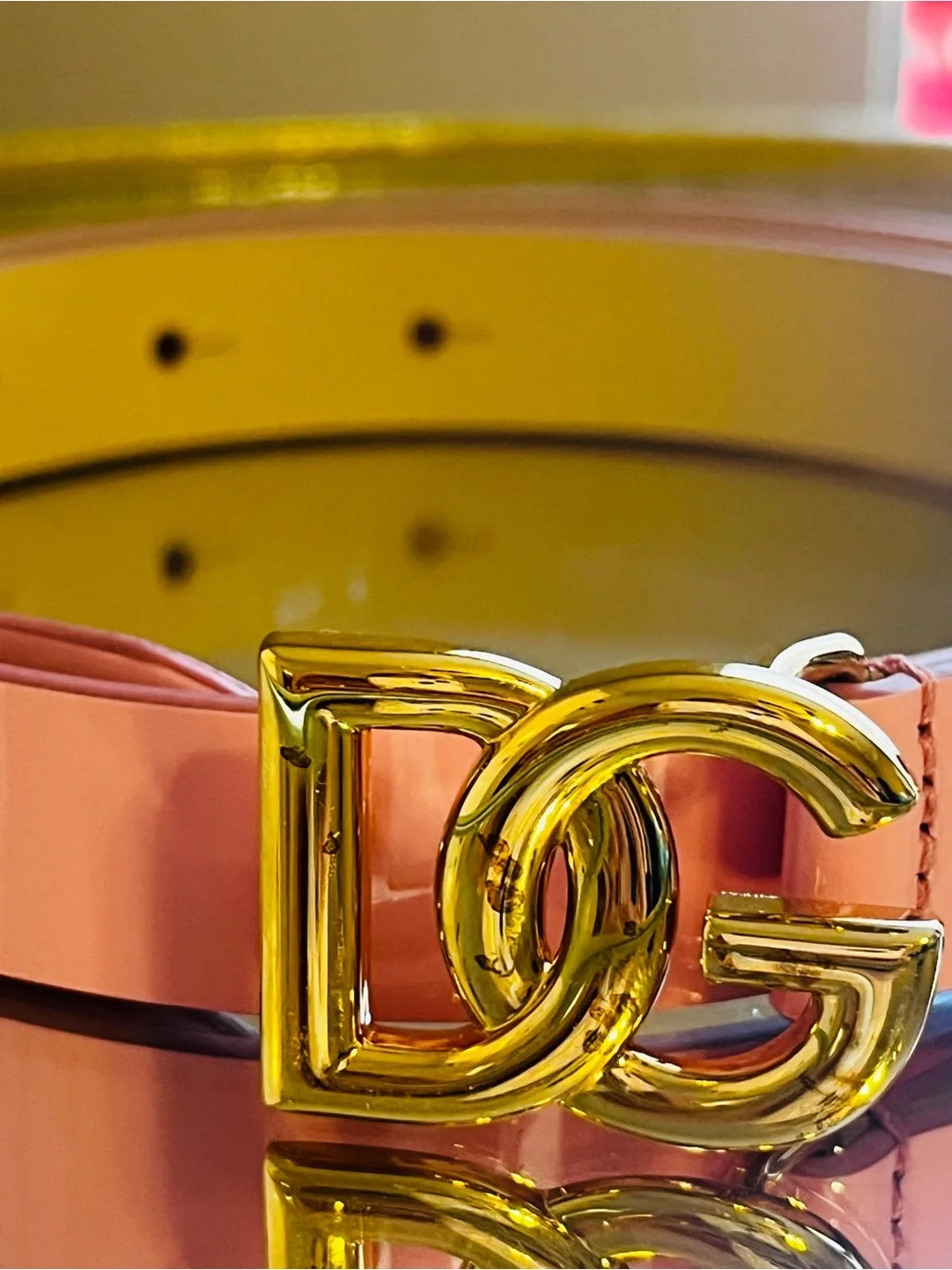 Dolce & Gabbana Pink Patent Leather Childs Belt with Gold DG Buckle